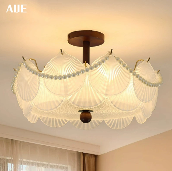 Bedroom Ceiling Light Luxury American Restaurant Light French Retro Walnut Eye Protection Master Bedroom Lighting